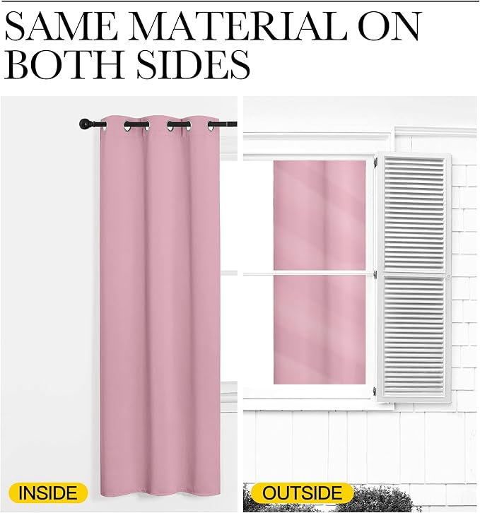 NICETOWN Window Curtain Panels, Thermal Insulated Solid Grommet Blackout Draperies/Drapes for Basement (Crystal Pink, 1 Pair, 34 by 84-inch)