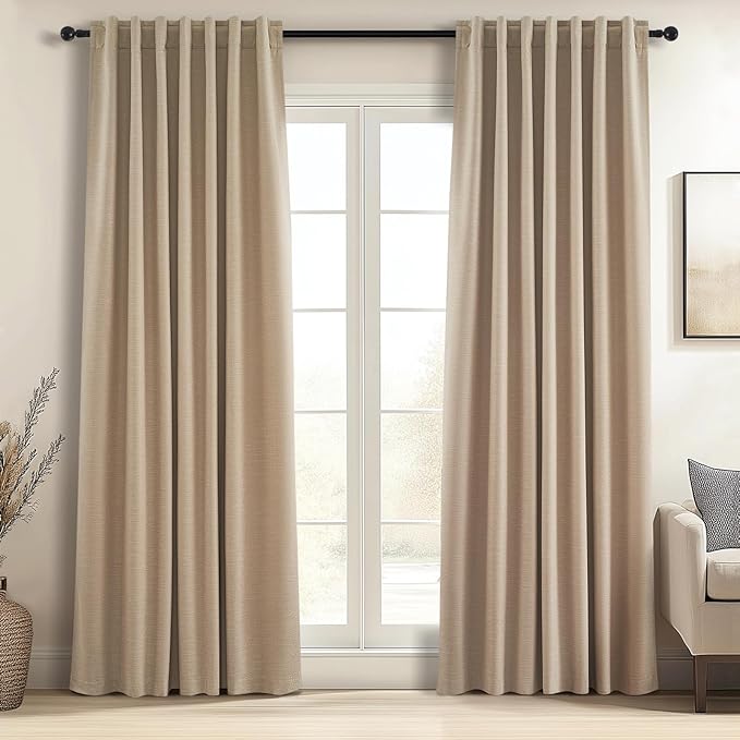 Topfinel 94 Inch Long Blackout Curtains for Bedroom Living Room Linen Textured Farmhouse Room Darkening/Thermal/Noise Reduction Window Treatment Drapes with Hooks 2 Panels, Camel Taupe