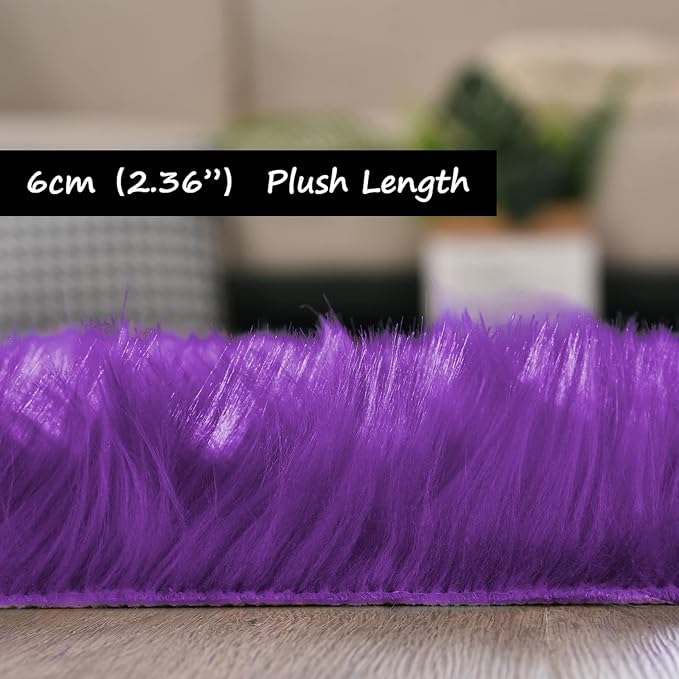 Goolela Purple Fluffy Sheepskin Rug 4x6 for Bedroom Bedside Fuzzy Furry Purple Faux Fur Shag Carpet Plush Sheepksin