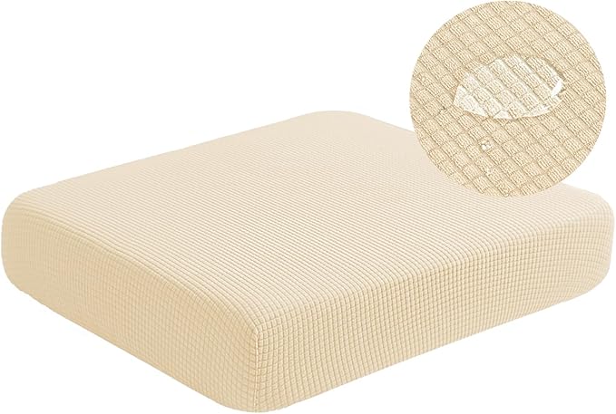 Water-Repellent Sofa Cushion Covers RV Seat Cover, High Stretch Removable Furniture Protector for Living Room, Washable Chair Seat Slipcover, 1 Seater (Small, Ivory)