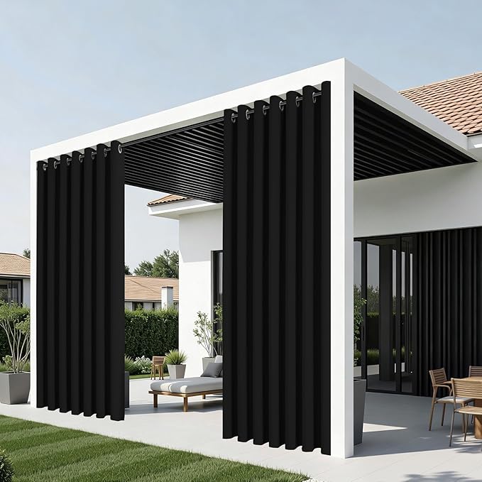 Joydeco Blackout Patio Sliding Door Curtains 96 Inches Long, Grommet Privacy Room Divider Curtains, Extra Wide Thermal Blackout Drapes for Bedroom Living Room (Black, 80Wx96L, 1 Panel)