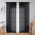 Black Sheer Curtains 84 Inches Long 2 Panels Set for Bedroom Living Room, Soft Airy Light Filtering Modern Solid Rod Pocket Drapes Window Treatments, Black, Each 59" W x 84" L