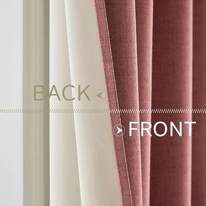 MIULEE 100% Blackout Linen Textured Curtains for Bedroom Solid Thermal Insulated Dusty Rose Grommet Room Darkening Curtains & Drapes Luxury Decor for Living Room Nursery 52 x 72 Inch (2 Panels)