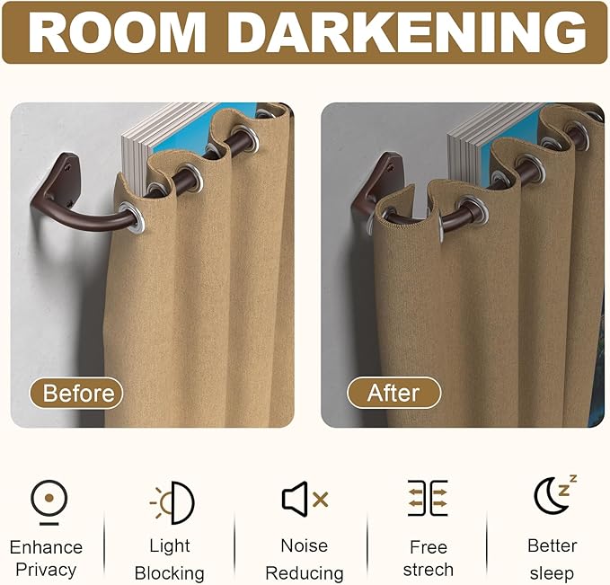 GXOACKJ Brown Curtain Rods for Windows 28 to 60 inch, 5/8 inch Adjustable Wrap Around Blackout Curtain Rods for Bedroom & Outdoor