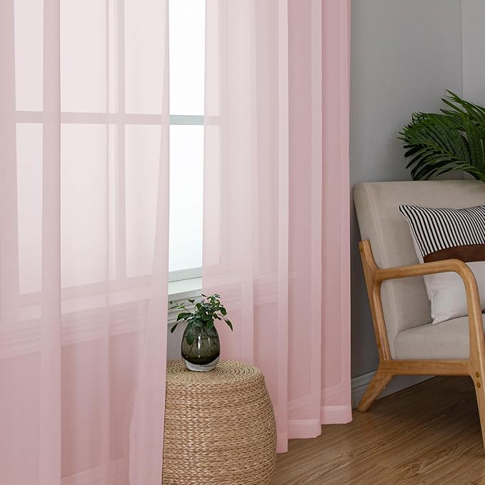 Simplebrand Blush Red Sheer Curtains 90 Inches Long 2 Panels, Light Filtering Rod Pocket Solid Color Window Sheer Curtain Panels, Elegant Curtains & Drapes for Living Room, Bedroom, 59" W x 90" L