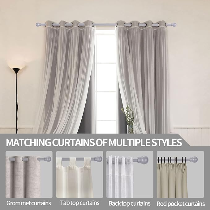 Thestoa Curtain Rods for Windows 30-62 Inch, 5/8" Brushed Nickel, Stainless Steel Small Curtain Rods for Bedroom, Living Room, Kitchen, Farmhouse, Outdoor