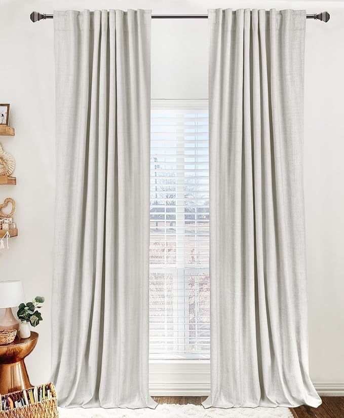 100% Blackout Shield Linen Blackout Curtains for Bedroom 120 Inches Long, Back Tab/Rod Pocket Living Room Drapes, Thermal Insulated Blackout Curtains 2 Panels Set, 50" W x 120" L, Beige