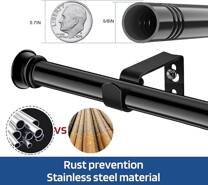 Small Curtain Rods for Windows 30" to 45" 5/8 Inch Standard Decorative Black Curtain Rod with Brackets Easy to Install for Bedroom Living room Kitchen (30",45")