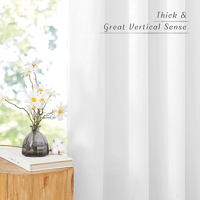 NICETOWN White Linen Curtains 108 inches Long for Home Office, Grommet Privacy Added with Light Filtering Thick Flax Window Treatments for Bedroom/Living Room, Natural, W55 x L108, 2 Panels