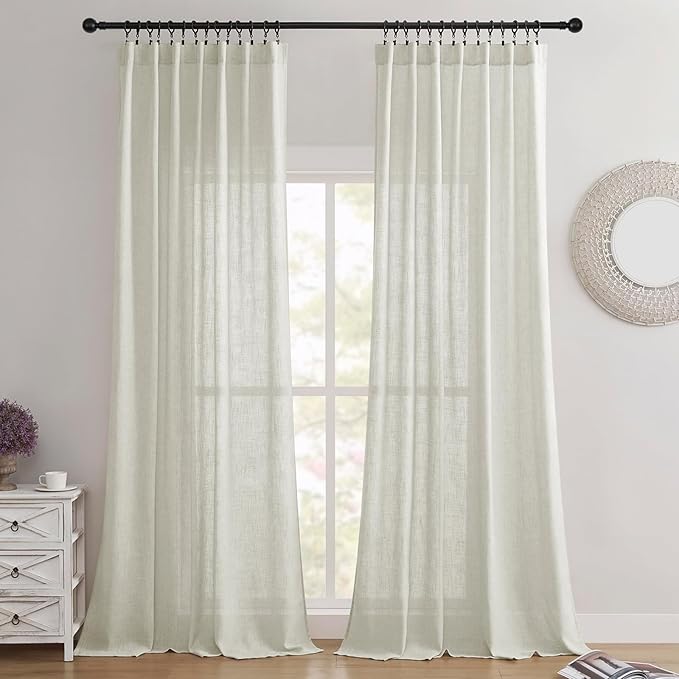 Joydeco Linen Curtains 72 Inch Length 2 Panel Sets,Light Filtering Curtains for Bedroom 52 Inch Wide Living Room Drapes with Back Tabs & Rod Pockets (W52 x L72 Inch, Oatmeal)