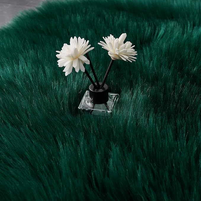 EasyJoy Ultra Soft Fluffy Shaggy Area Rug Faux Fur Rug Chair Cover Seat Pad Fuzzy Area Rug for Bedroom Floor Sofa Living Room (2 x 4 ft Sheepskin, Dark Green)