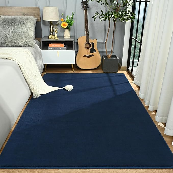 Amearea Large Modern Area Rugs for Bedroom Living Room, 6x9 Feet Navy Blue Thickened Memory Foam Rug, Fluffy Indoor Washable Rugs Non Slip Minimalist Carpet for Boys Girls Dorm Nursery Room Decor