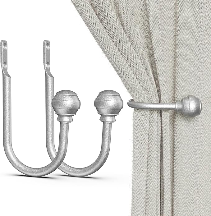 Hion Curtain Holdbacks Silver 2pcs, Curtain Tiebacks Wall Mounted Curtain Hooks Holders for Drapes