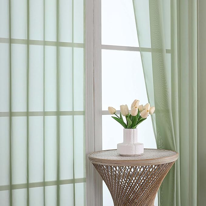 OWENIE Sage Green Sheer Curtains 120 Inches Long 2 Panels Set, Airy Lightweight Sage Curtain for Living Room Bedroom, Farmhouse Filmy Rod Pocket Drapes, 2 Pcs, Each 59" Wx120 L Inch