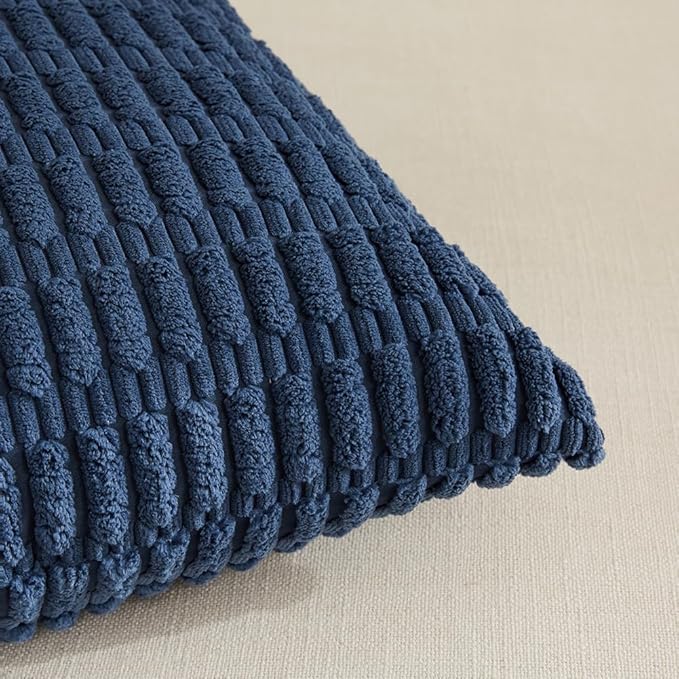 Fancy Homi 4 Packs Dusty Blue Decorative Throw Pillow Covers 12x20 Inch for Living Room Couch Bed Sofa, Rustic Farmhouse Boho Home Decor, Soft Plush Striped Corduroy Square Cushion Case 30x50 cm