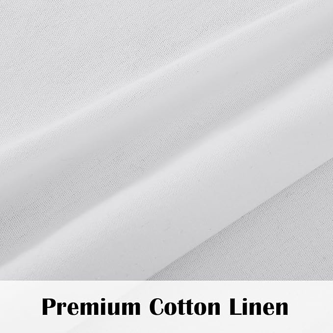 FRAMICS Farmhouse Swag Curtain, Boho Cotton Linen Valance Curtain, Rustic Button Window Valance for Kitchen, Country Rod Pocket Valances for Windows Bathroom Bedroom, White and Linen, 52 x 36 Inch