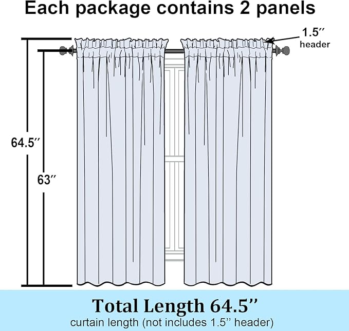 Simplebrand Semi Sheer White Curtains 63 Inch Length 2 Panels, Light Filtering Geometric Jacquard Clip Textured Short Sheer Curtains for Bedroom，Modern Elegant Window Curtains Drapes，42x63 inch
