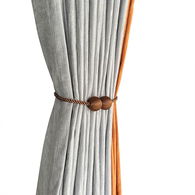 Melaluxe 4 Pack Magnetic Curtain Tiebacks, Decorative Curtain Holdbacks for Window Décor (Coffee)