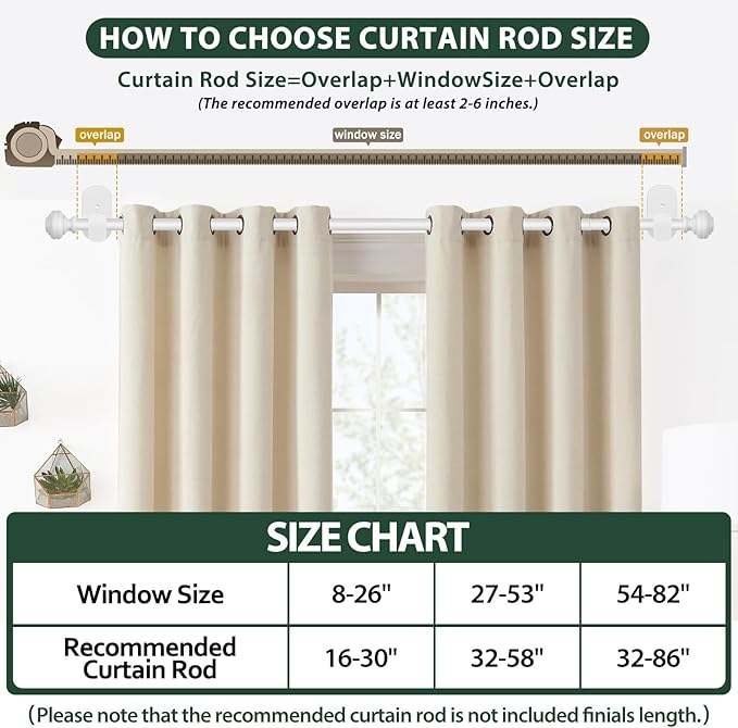 KAMANINA White Curtain Rod No Drilling 32 to 58 Inches, 5/8 Inch Adjustable Curtain Rods for Windows with 3M Adhesive Brackets without Drilling