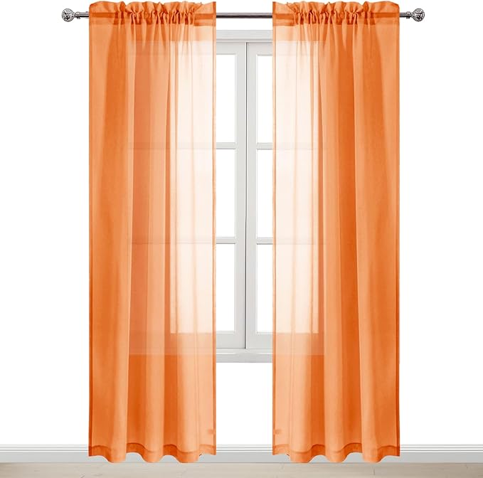 DWCN Orange Sheer Curtains 84 inches Long 2 Panels Set, Home Decoration Rod Pocket Airy & Lightweight Elegant Window Treatments with Light Filtering for Bedroom/Living Room, 2pcs, W42 x L84