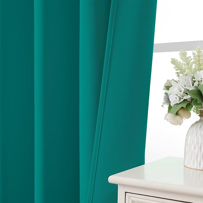 CUCRAF Turquoise Blackout Curtains 96 inch Length 2 Panels Set, Rod Pocket Room Darkening Drapes for Bedroom Living Room, Insulated Thermal Light Blocking Window Curtain (W52 x L96 Inch)