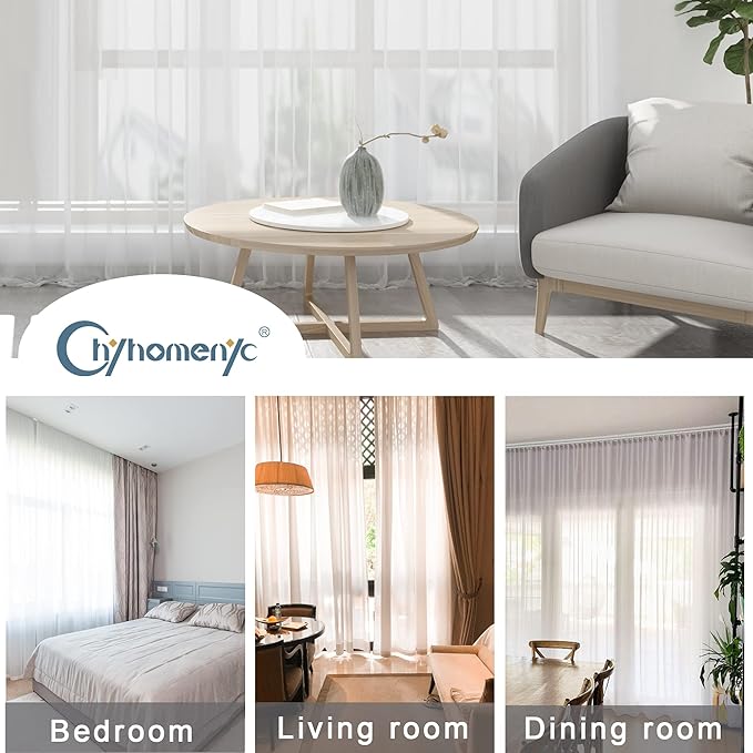 Chyhomenyc White Sheer Curtains 96 Inches Long 2 Panels, Light Filtering White Curtains for Living Room, Soft Gentle Voile Rod Pocket Bedroom Window Drapes, 59Wx96L Inch, 2PCS