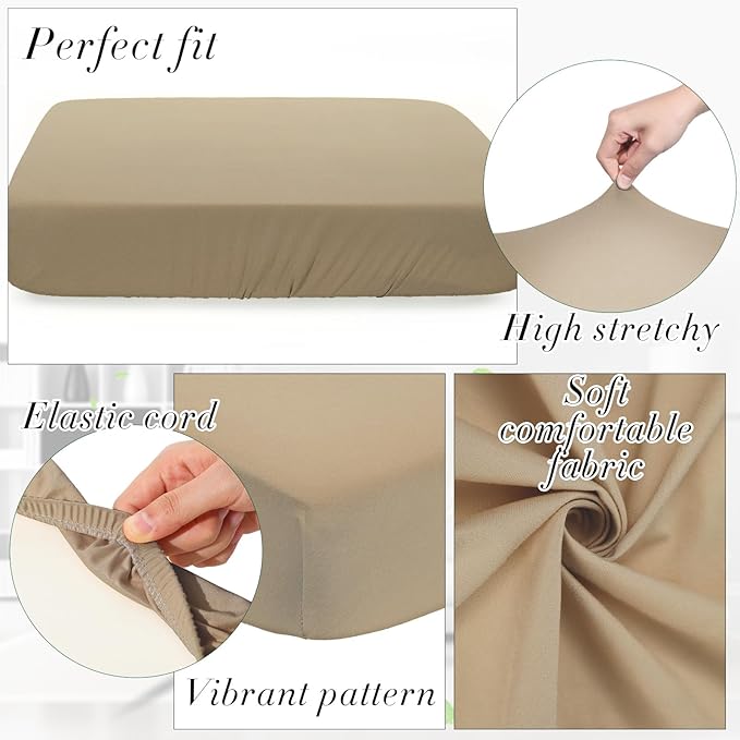 Newwiee Set of 4 Stretch Patio Cushion Covers Sofa Couch Seat Chair Slipcovers Cushion Cover Replacement Furniture Protector for Pets Washable(Sand,Seat Cover,Solid)