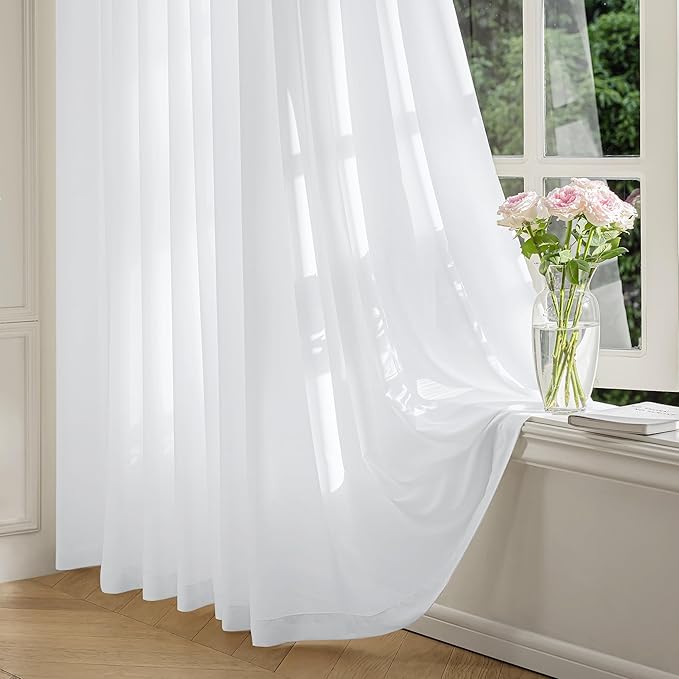 FMFUNCTEX Sheer Non-See-Through White Curtains for Bedroom, Sliding Door Curtains 84 Inches Long Privacy Window Curtain Drapes for Living Room, Patio Glass Door Extra Wide Curtain, Rod Pocket 1 Panel