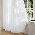 FMFUNCTEX Sheer Non-See-Through White Curtains for Bedroom, Faux Silk that Let Light Curtains 108 inches Long Light Filtering Privacy Sheer Window Drapes for Living Room, Rod Pocket 2 Panels Set