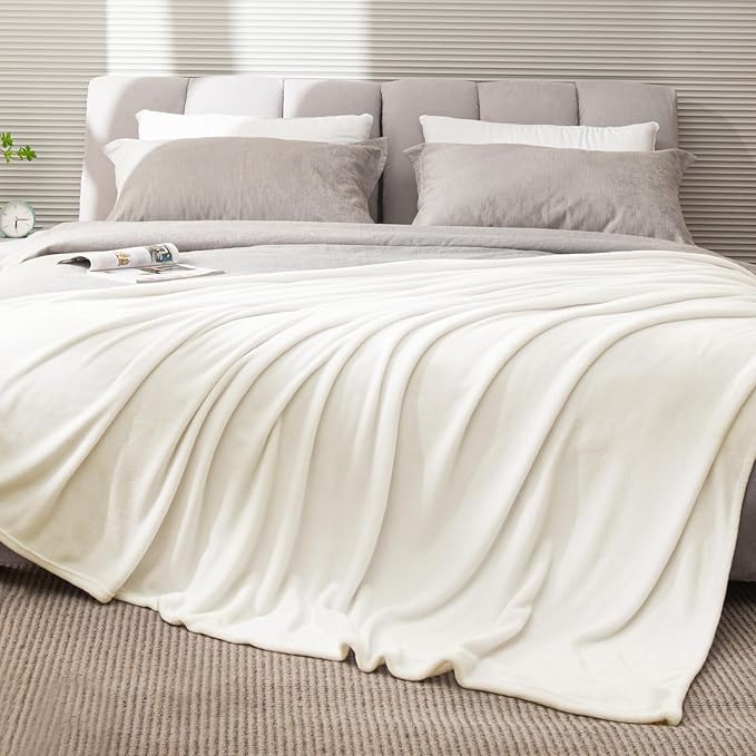 BEDELITE Fleece Blankets Queen Size Cream Throw Blankets for Bed, Luxury Plush Cozy Fuzzy Blanket 90x90 inches, Super Soft Warm Lightweight Throw Blanket All Seasons Suitable