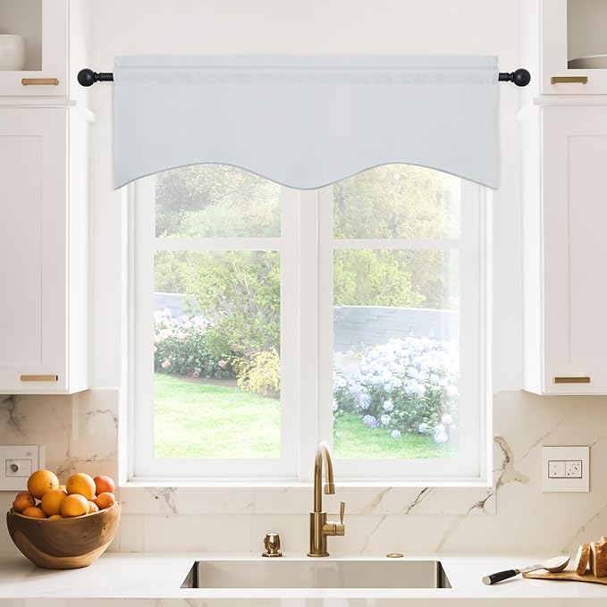 NICETOWN Blackout Valances for Windows, Farmhouse Style Rod Pocket Thermal Insulated Window Treatment Tiers Solid Short Curtain for Small Window Bedroom, 42 x 18 Inches 1 Pair, Greyish White