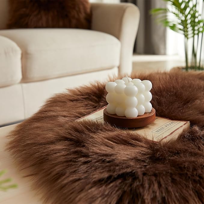 EasyJoy Ultra Soft Fluffy Shaggy Area Rug Faux Fur Rug Chair Cover Seat Pad Fuzzy Area Rug for Bedroom Floor Sofa Living Room (2 x 6 ft Sheepskin, Coffee)
