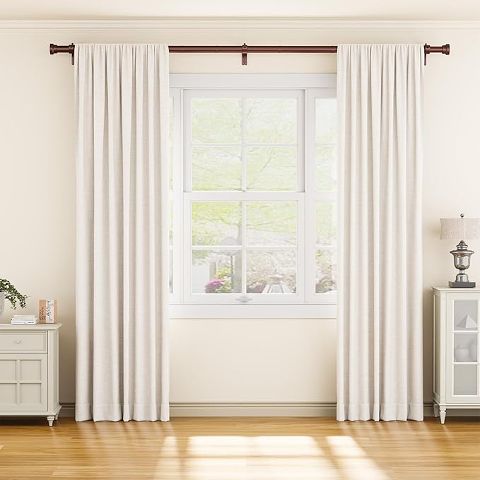 YaFex Curtain Rods 32-118 Inch, Heavy Duty 1 Inch Adjustable Curtain Rod for Windows, Bronze Long Window Treatment Rods, Modern Design, Easy Installation