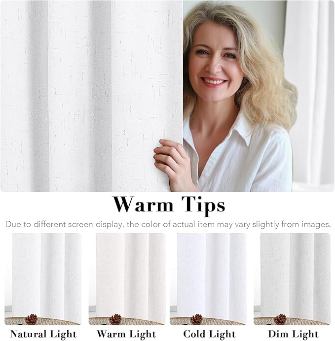H.VERSAILTEX 100% Blackout Curtains for Bedroom Thermal Insulated Linen Textured Curtains Heat and Full Light Blocking Drapes Living Room Curtains 2 Panel Sets, 42x63 - Inch, Pure White