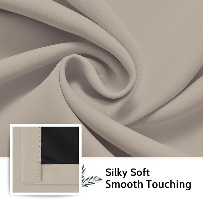 SimpleHome 100% Blackout Curtains for Bedroom,Thermal Insulated Natural Grommet Window Drapes Room Darkening Curtains for Living Room with Black Back,52 x 63 Inch,2 Panels