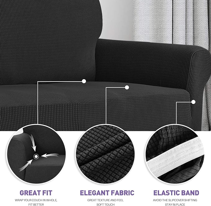 ZNSAYOTX Super Stretch Chair Slipcover Universal Sofa Chair Covers for Living Room Dogs Pet Furniture Protector Spandex Armchair Slipcovers with Anti Slip Foam Sticks (Black, Chair)
