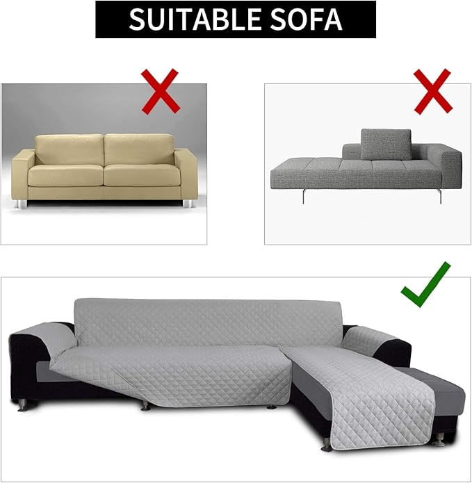 Easy-Going L Shape Sofa Slipcover - Reversible Couch Cover - Furniture Protector for Pets - Small, Light Gray