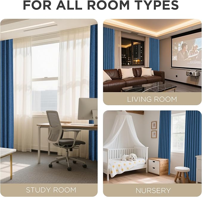 Joydeco Blackout Curtains for Bedroom - 100% Light Blocking 2 Panels Navy Blue Drapes 37" W x 72" L, Thermal Insulated Room Darkening Curtains, Linen Textured for Living Room, Rod Pocket & Back Tabs