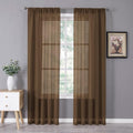 Tollpiz Sheer Curtain Linen Textured Living Room Curtains Sheer Light Filtering Rod Pocket Voile Curtain for Bedroom, 54 x 72 inches Long, Brown, Set of 2 Panels