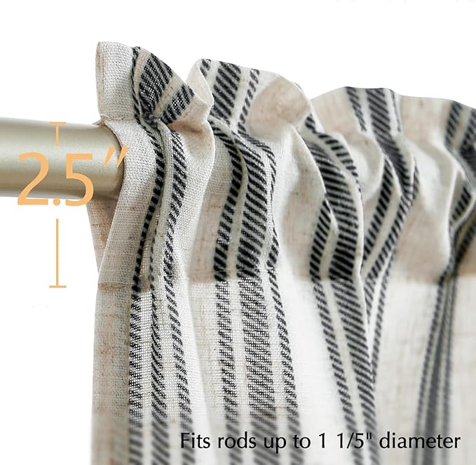 jinchan Linen Striped Valance Window Treatment for Bathroom Living Room Light Filtering Ticking Stripe Farmhouse Valance Curtain 16 Inch Rod Pocket 1 Panel Black on Linen