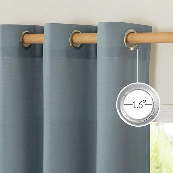 NICETOWN Stone Blue Linen Kitchen Curtains 36 inch Length, Decorative Thick Flax Small Window Treatments Privacy Assured with Light Filtering for Bedroom/Bathroom, W55 x L36, 2 Panels
