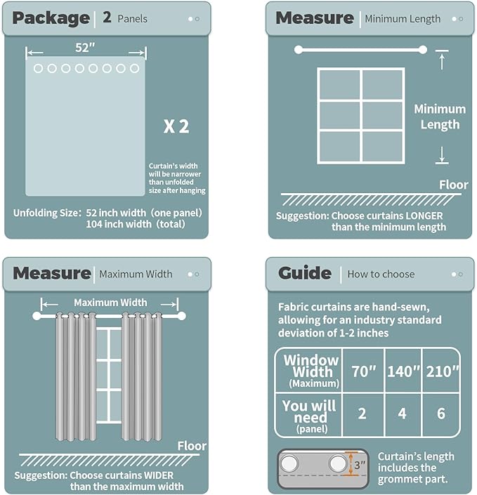 BGment Room Darkening Curtains 45 Inches Long - Grommet Thermal Insulated Drapes Window Treatment Curtains for Bedroom, 2 Panels, 52 x 45 Inch, Stone Blue