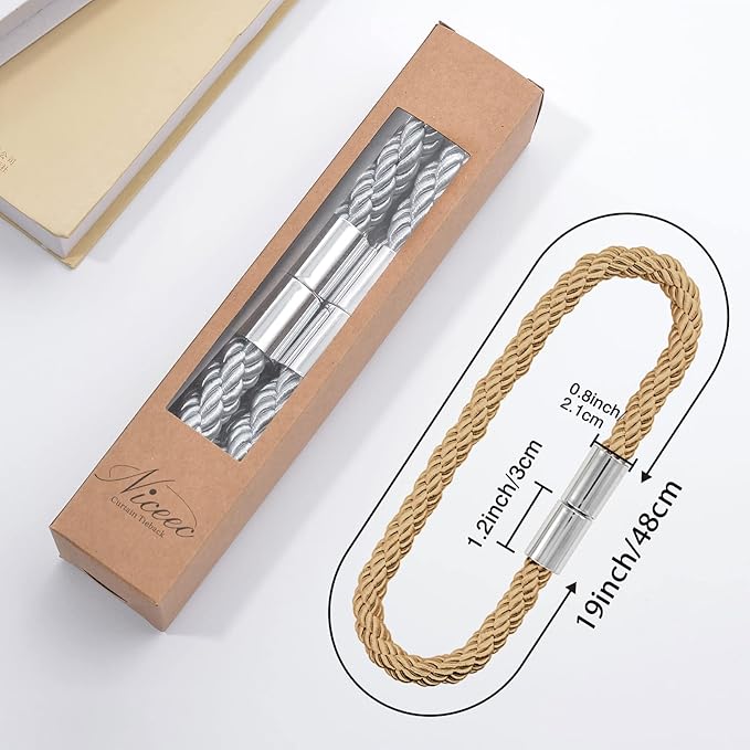 NICEEC 4 Pack Strong Magnetic Curtain Tiebacks Modern Simple Style Drape Tie Backs Convenient Decorative Weave Rope Curtain Holdbacks for Thin or Thick Home & Office Window Draperies (Bronze)
