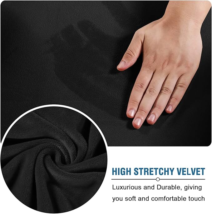 H.VERSAILTEX Rich Velvet Stretch 2 Piece Cover Chair Slipcover Sofa Cover Furniture Protector Couch Soft with Elastic Bottom Chair Couch Cover with Arms Width Up to 49 Inch(Chair, Black)