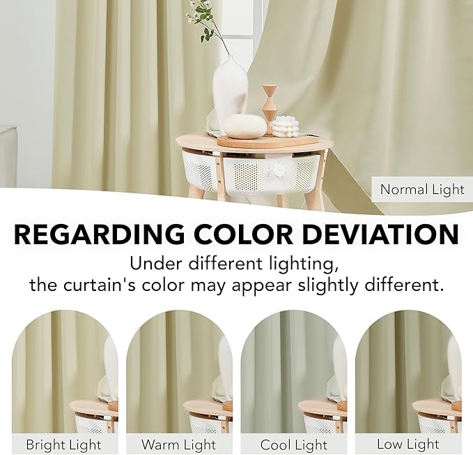 Deconovo Blackout Curtains, Thermal Insulated, W52 x L72 2 Panels, Back Tab, Machine Washable, Room-Darkening Drapes for Bedroom/Living Room Beige