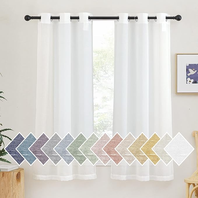 NICETOWN Linen Curtains for Bedroom 63 inch Long, Grommet Semitransparent Flax Sheer Window Curtains & Drapes Privacy with Light Filtering for Living Room, Ivory, 2 Panels, W36 x L63