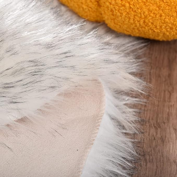 ORINOVA Grey and White Plush Machine Washable Area Rugs for Bedroom Small Circle Furry Faux Sheepskin Fur Rug for Living Room Nursery Round Rug 3ft
