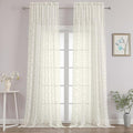 Chyhomenyc Extra Long Ivory Sheer Curtains 108 Inch Length 2 Panels Set, Light Filtering Tufted Textured Soft Airy Rod Pocket Gentle Leaf Window Treatment Drapes for Living Room, 52" Wx108 L, 2PCS