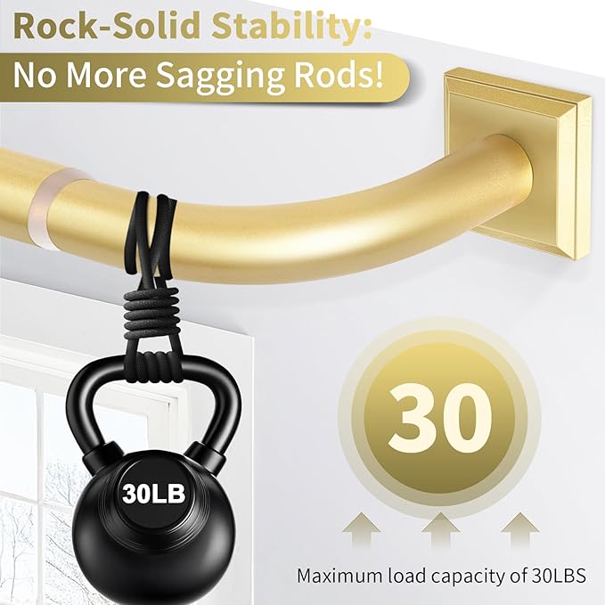 Gold Curtain Rods for Windows 66-120Inch(5.5-10ft) Heavy Duty French Return Rod, Wrap Around Blackout Curtain Rods, Long Adjustable Room Darkening Drapery Rod for Bedroom, Living Room Outdoor Patio