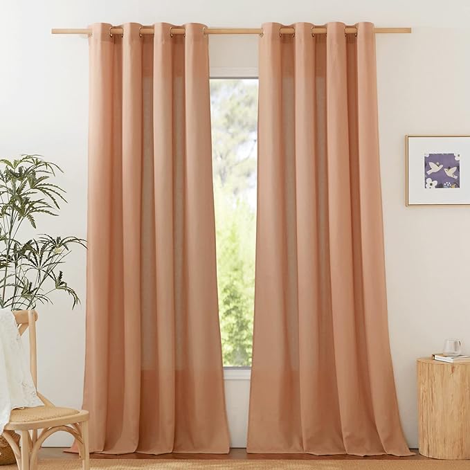 NICETOWN Rustic Linen 132 inch Long Curtains for Living Room, Grommet Privacy Added Thick Linen Weave with Light Filter Window Curtains & Drapes for Bedroom, Burnt Orange, W55 x L132, 2 Panels